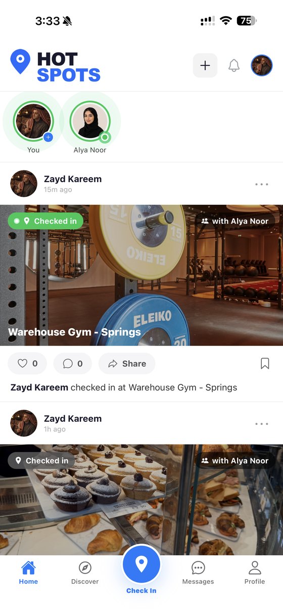 A tagged friend joining the check-in