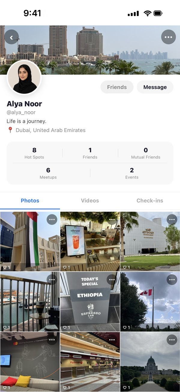 A user profile with photos, check-ins and streaks
