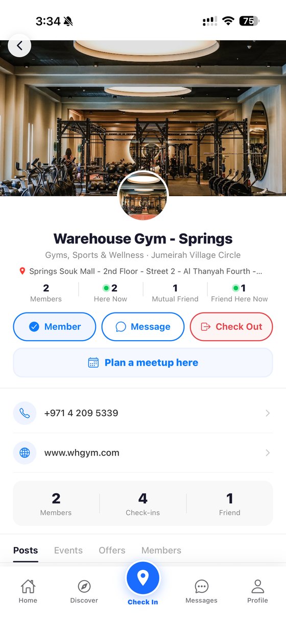 A venue page showing who is a member and who is here now
