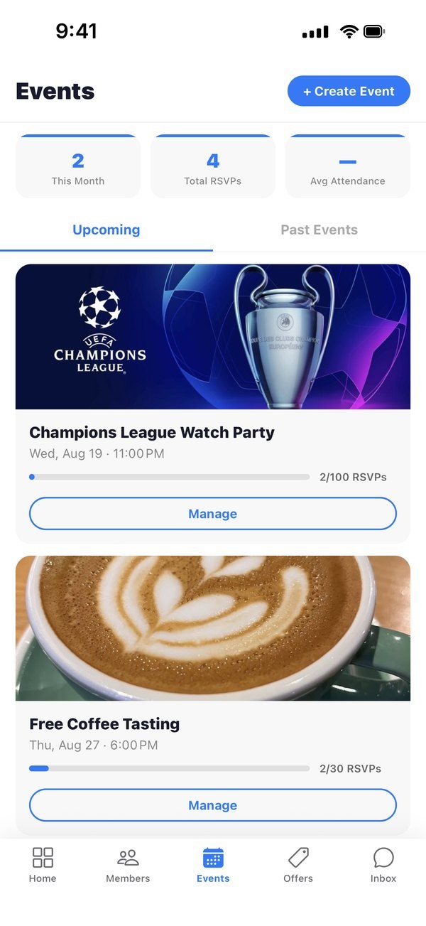 Creating an event for members