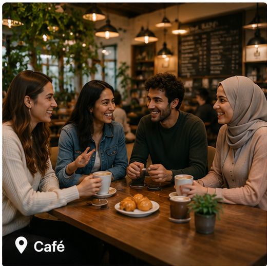Friends talking at a café