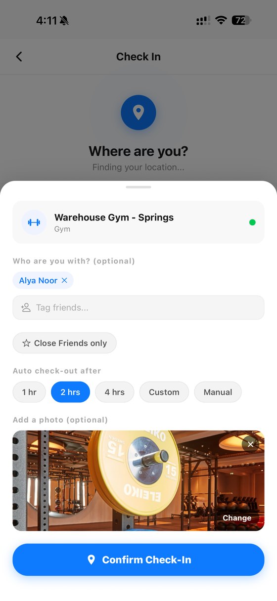 Tagging a friend and setting a checkout time